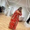 RED FLORAL TIE FRONT CROP TOP & MAXI SKIRT - Image 3