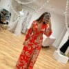 RED FLORAL TIE FRONT CROP TOP & MAXI SKIRT - Image 4