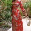 RED FLORAL TIE FRONT CROP TOP & MAXI SKIRT - Image 2